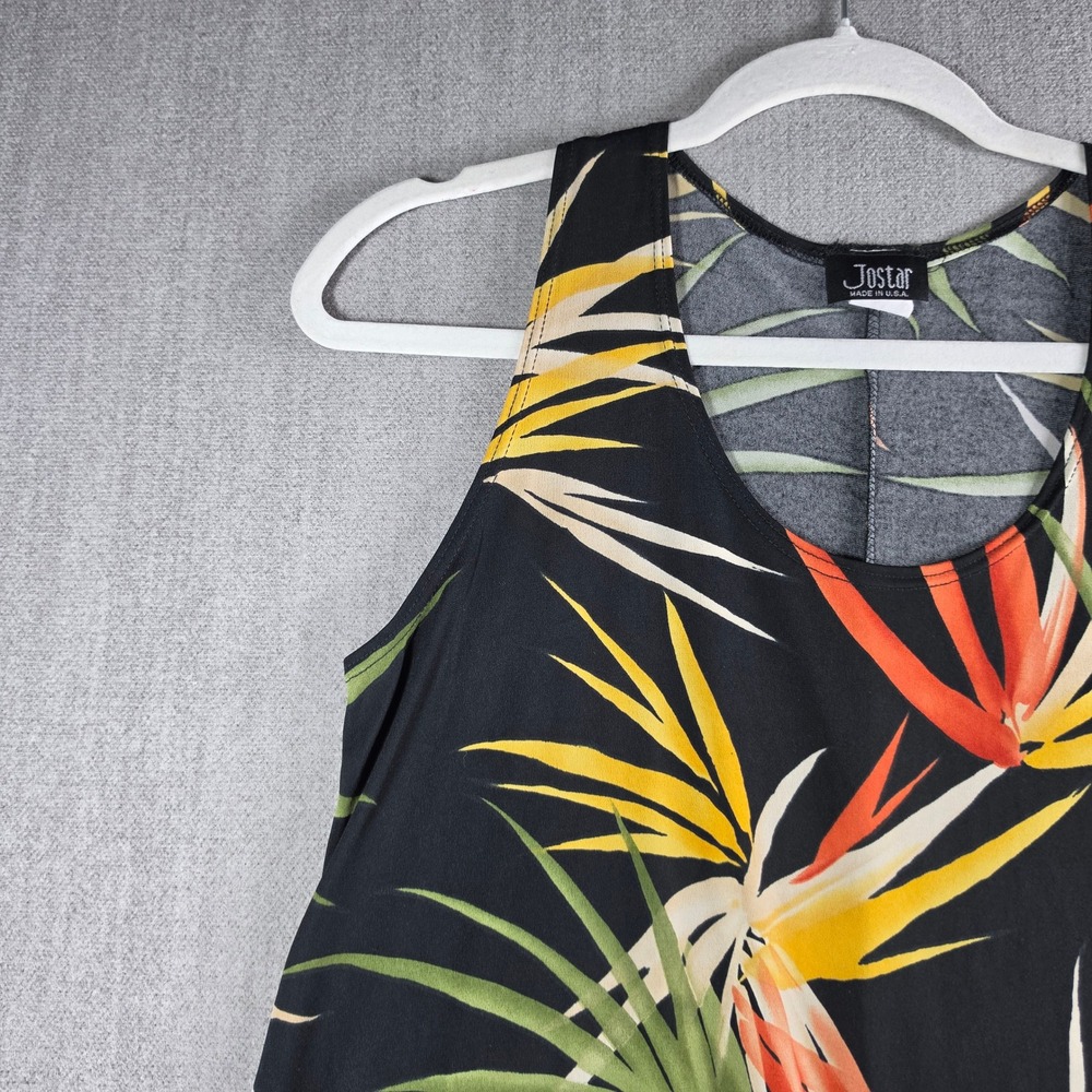 Jostar Tunic Top Women Small Black Floral Bird of Paradise Sharkbite Sleeveless - Picture 6 of 14
